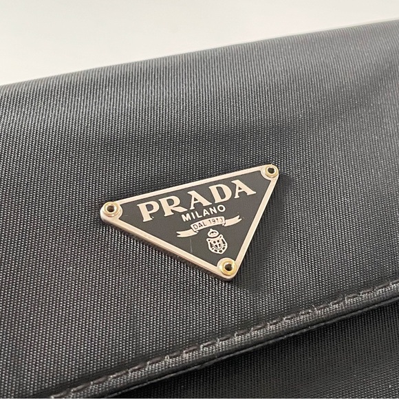 Prada black Tessuto nylon triangle logo medium trifold snap wallet vintage - Picture 2 of 12
